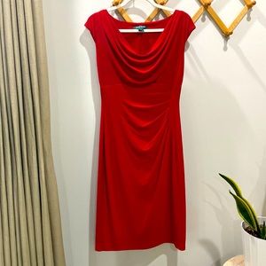 Ralph Lauren Red Drape Front Dress NWOT